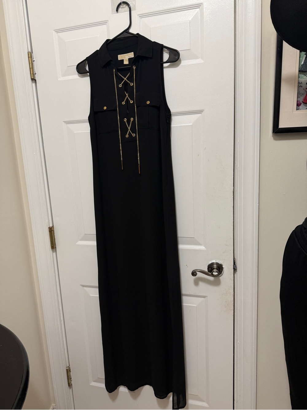 Polyester sleeveless maxi dress, Michael Kors, with gold chain lace- in new cond
